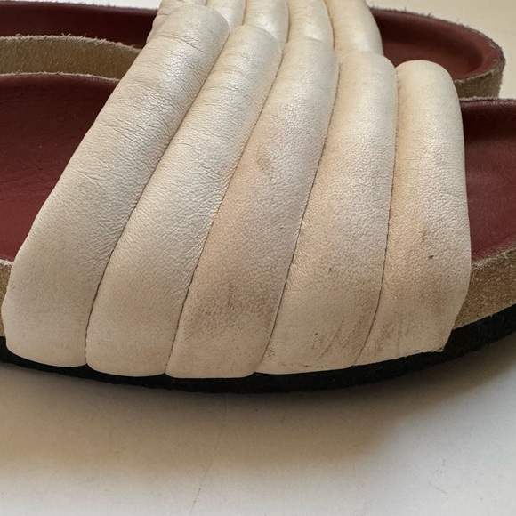 Isabel Marant Cream Leather and Suede Hellea Slide Sandals Size 7 - Picture 3 of 7